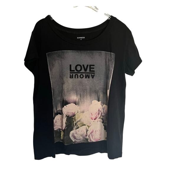 Express Love Amour Graphic Black T-shirt Sz Medium - Picture 1 of 5
